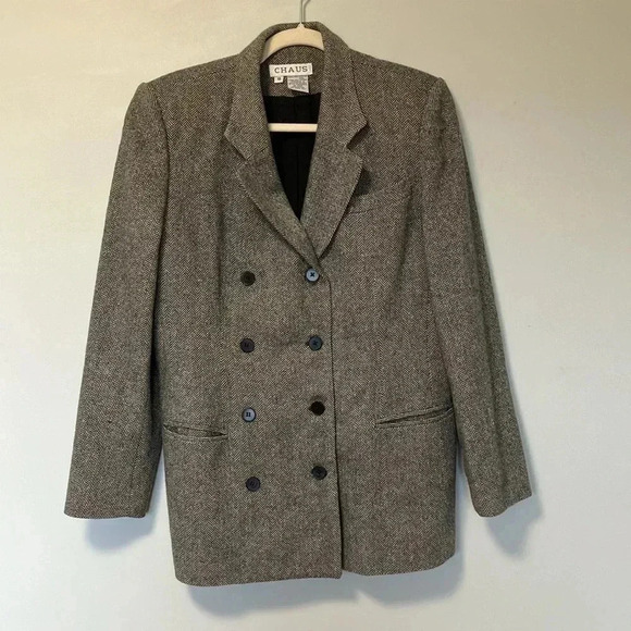 Chaus 100% wool herringbone  double breasted blazer jacket - Picture 3 of 4
